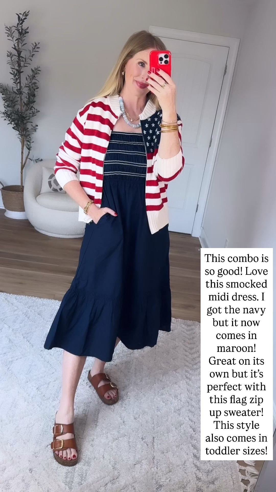 Walmart try on, time and tru, smocked midi dress, Walmart style, Target style, flag sweater 

Small in both

#LTKootd #LTKmomlife