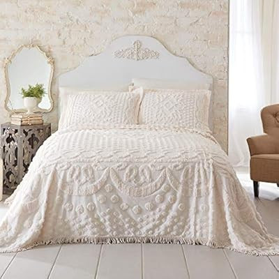 BrylaneHome Georgia Chenille Bedspread - Ivory, Queen | Amazon (US)