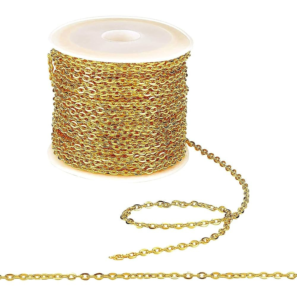 PH PandaHall 33 ft Necklace Chains 2.2mm Golden Iron Cross Chains Link Flat O-Shaped Cable Chains... | Amazon (US)