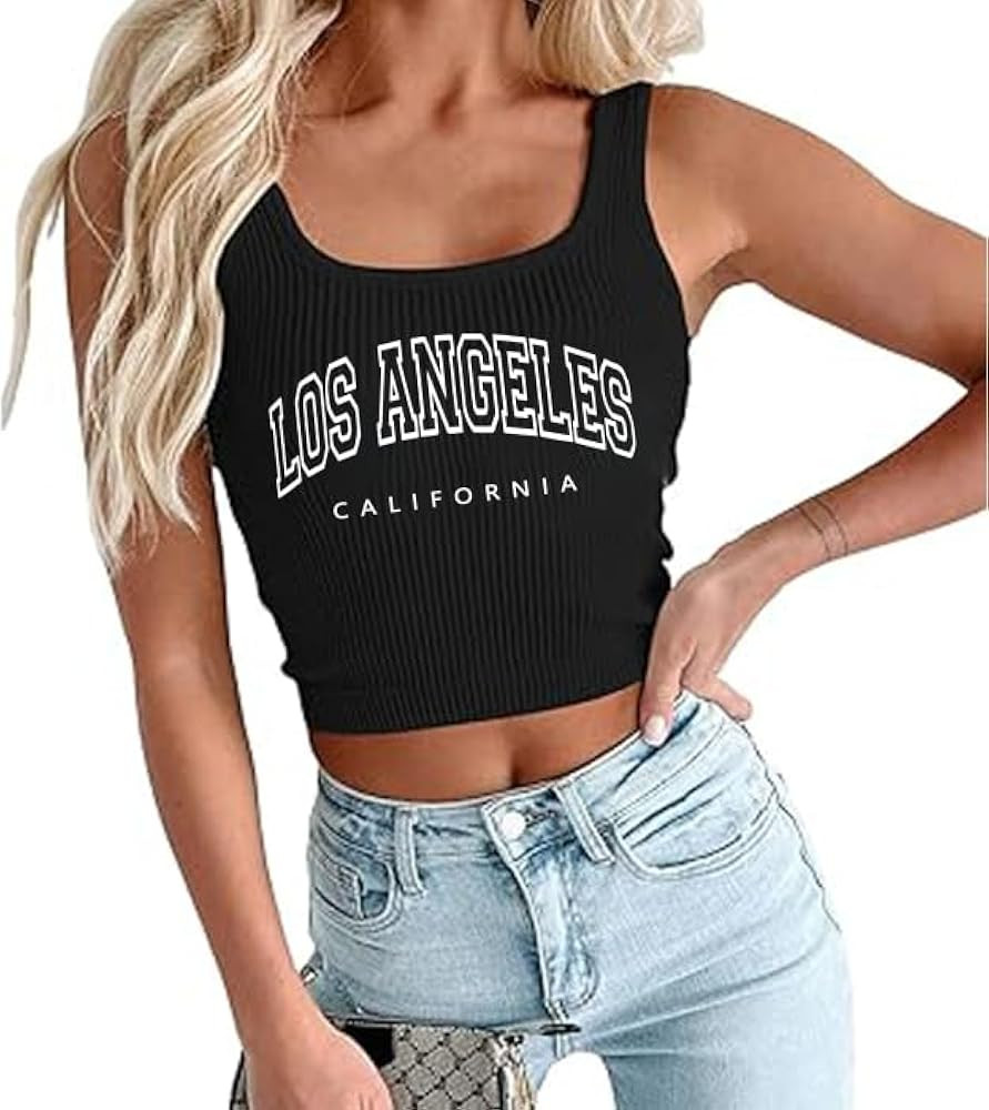 Cowgirl Crop Ribbed Tank Tops for Women Western Cowboy Graphic Sleeveless Shirts Country Concert ... | Amazon (US)