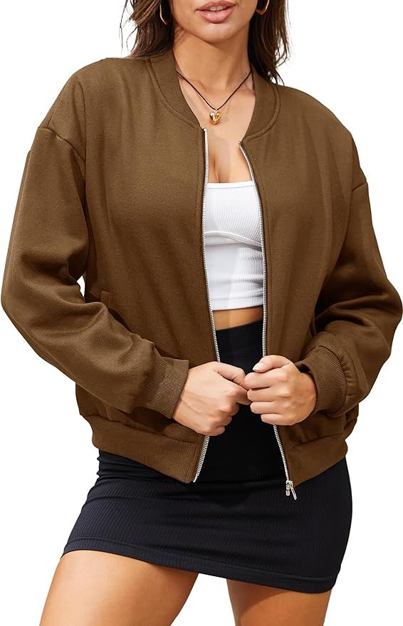 andy & natalie Women‘s Zip Up Jackets Lightweight Sweatshirts No Hood Casual Loose Outwear with... | Amazon (US)