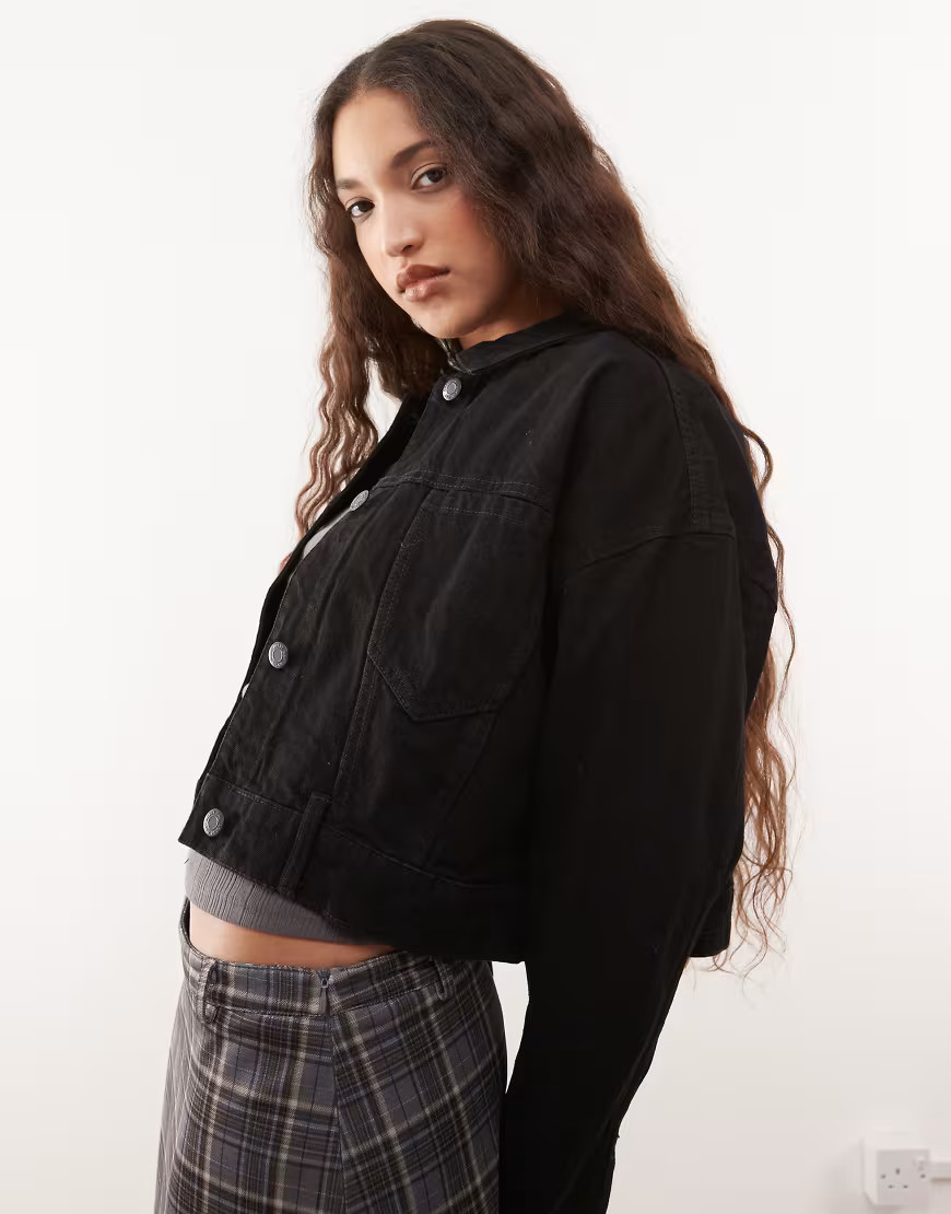 Noisy May boxy cropped denim jacket in black | ASOS (Global)