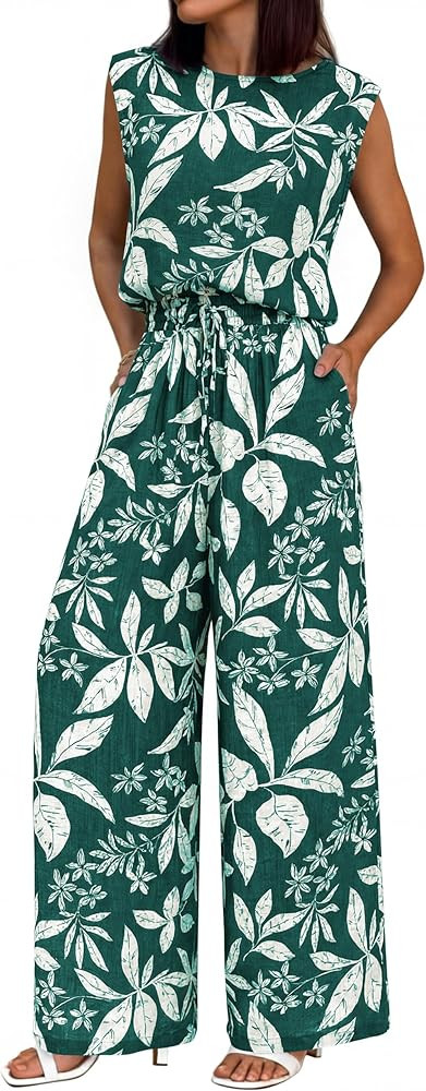 BTFBM Lounge Sets For Women Summer Sweatsuits 2 Piece Tracksuit Sleeveless Tops Wide Leg Pants Fl... | Amazon (US)