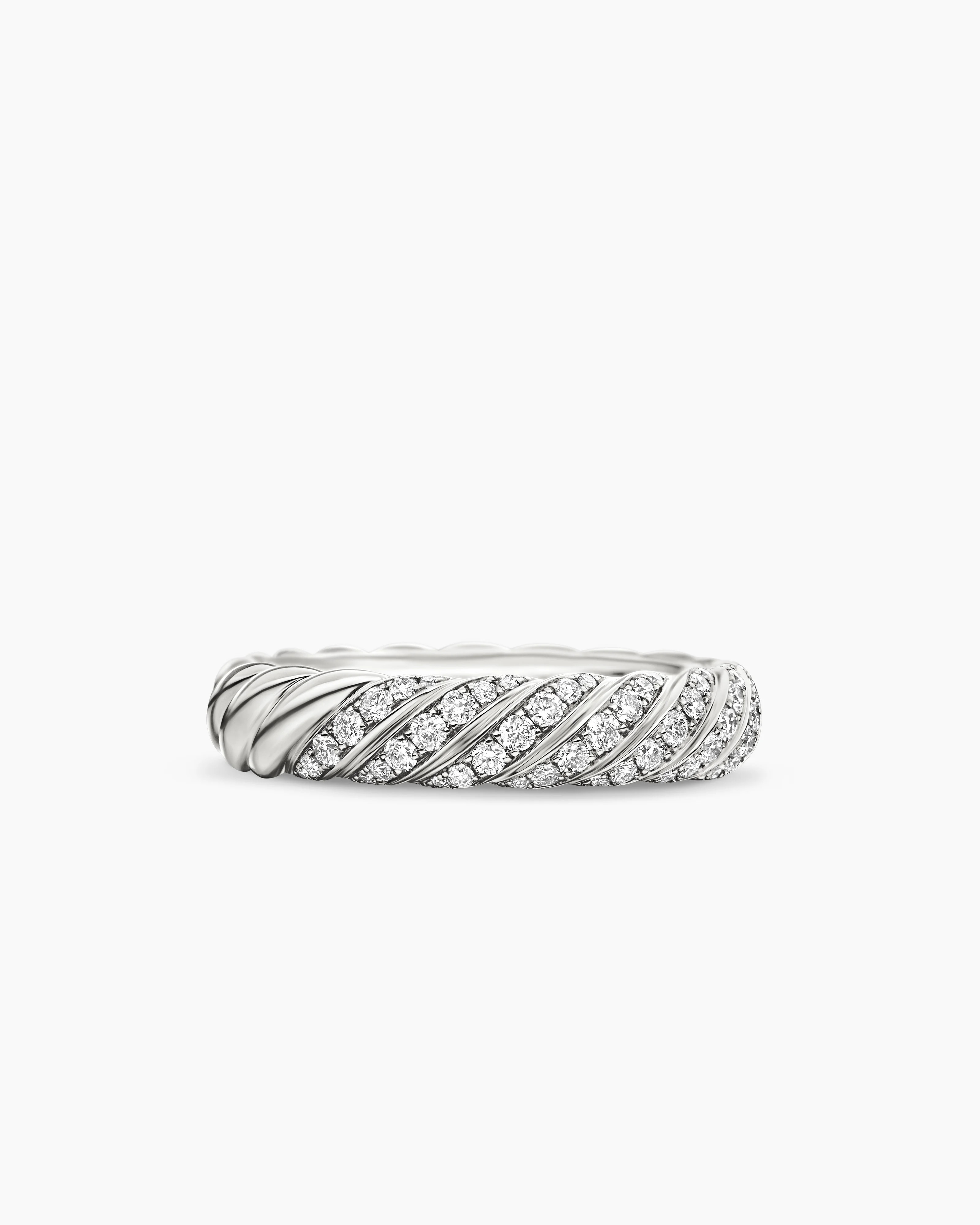 David Yurman | Sculpted Cable Band Ring in 18K White Gold with Diamonds, 4.6mm | David Yurman