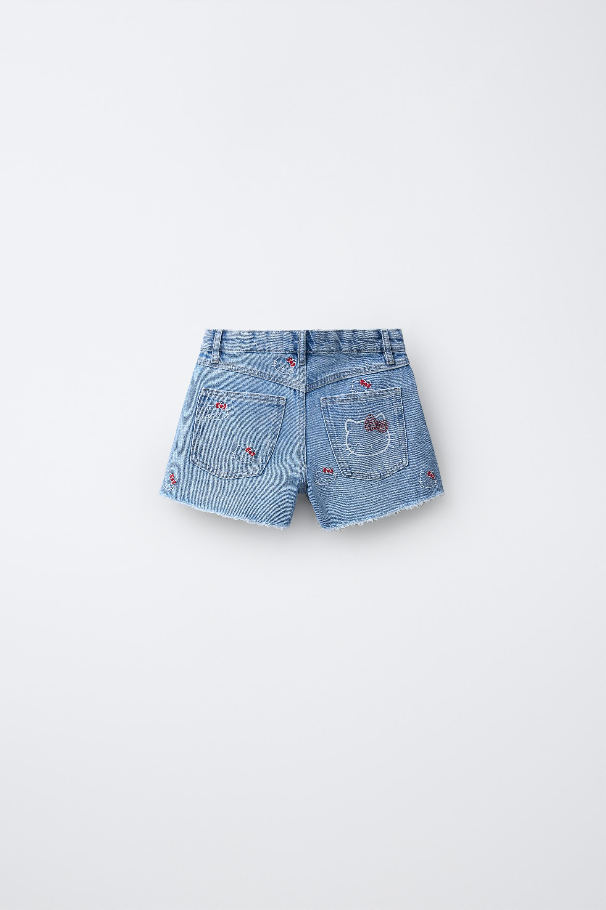 HELLO KITTY \u00a9 SANRIO EMBROIDERED DENIM SHORTS | Zara US