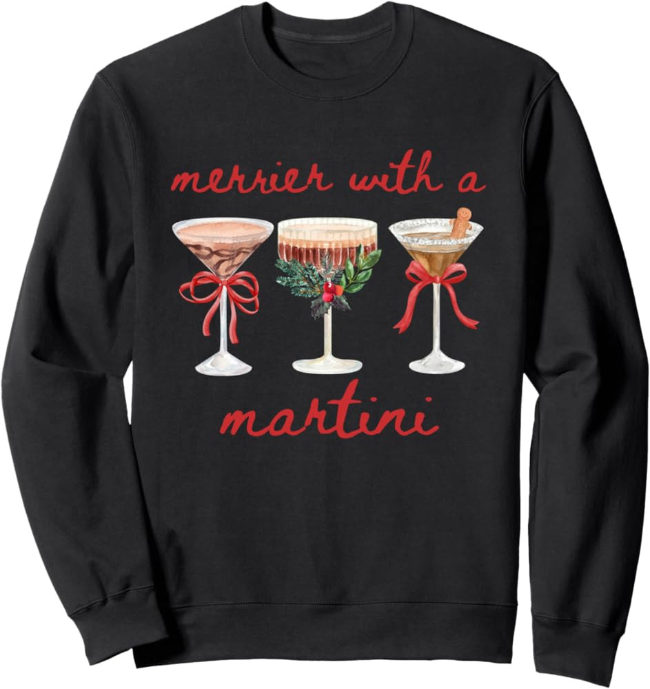 Vintage Merrier With A Martini Cocktail Lover Coquette Xmas Sweatshirt | Amazon (US)