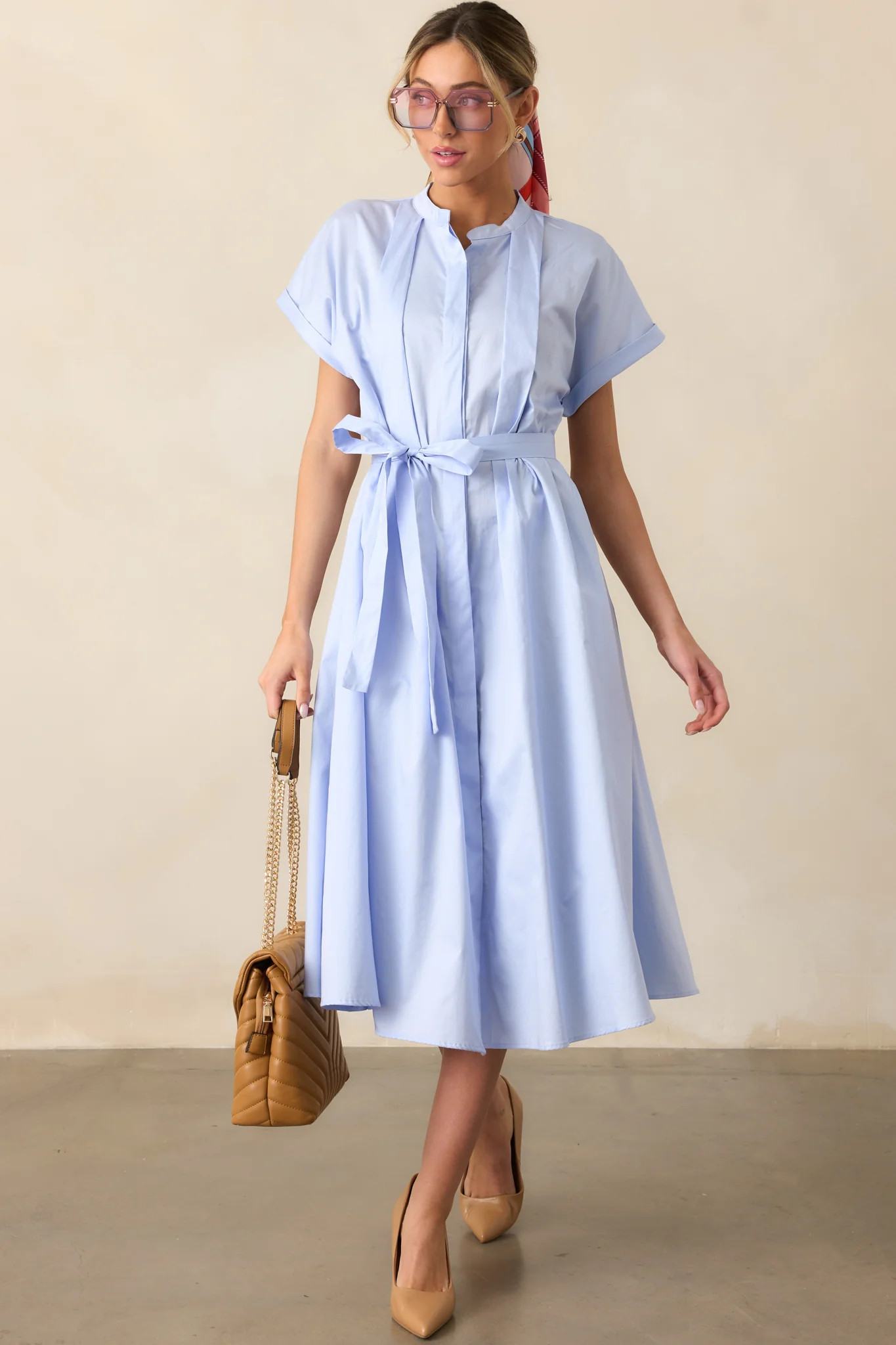 Late Nights Sky Blue Cotton Button Front Midi Dress | Red Dress