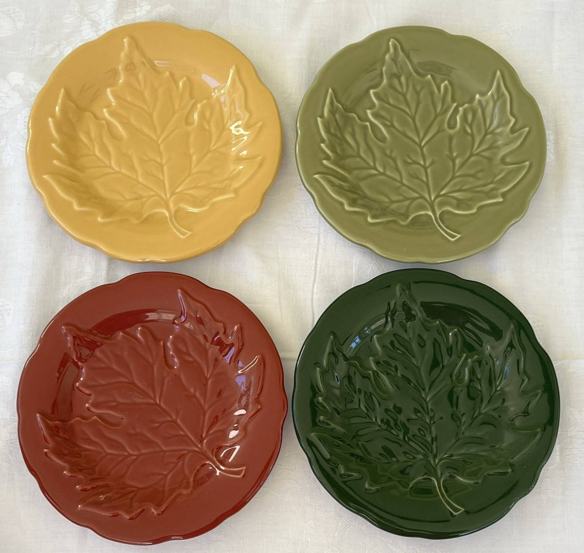 Set of 4 LONGABERGER Falling Leaves Multi-color Leaf Pottery Plates New in Box | eBay US