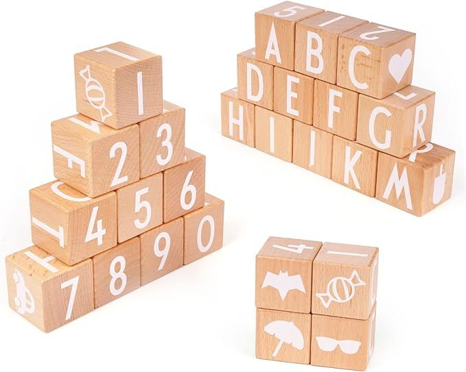 Kvintes Wooden ABC Building Blocks Number 26 PCS Alphabet Letters Stacking Blocks and Educational... | Amazon (US)