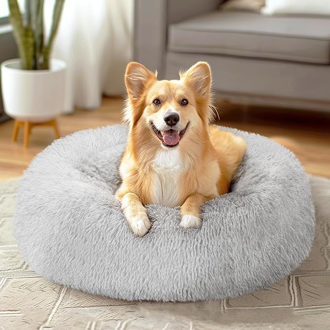 Veehoo Calming Dog Bed for Large Medium Dogs, Anti Anxiety Donut Large Pet Bed, Round Fluffy Cudd... | Amazon (US)