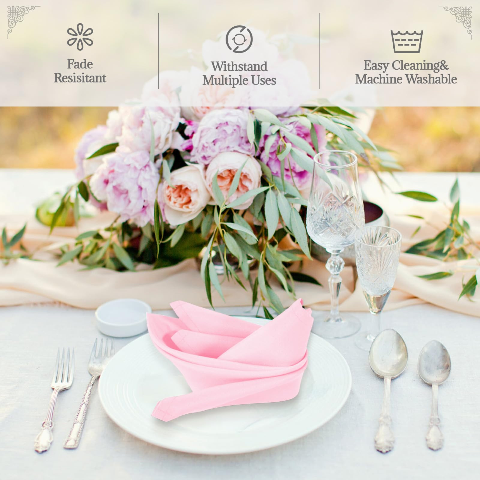 PLOYMONO Pink Heavy Duty Cloth Napkins - 17 x 17 Inch Solid Washable Polyester Dinner Napkins - S... | Amazon (US)