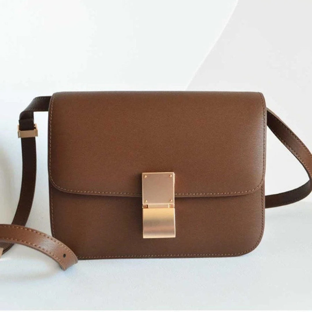 Genuine cowhide leather bag, Minimal box crossbody bag, Rectangle leather box shoulder bag, Messe... | Etsy (US)