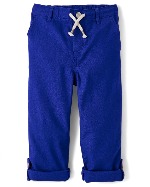 Kids Roll Cuff Linen-Blend Pull On Pants - Blue | Gymboree