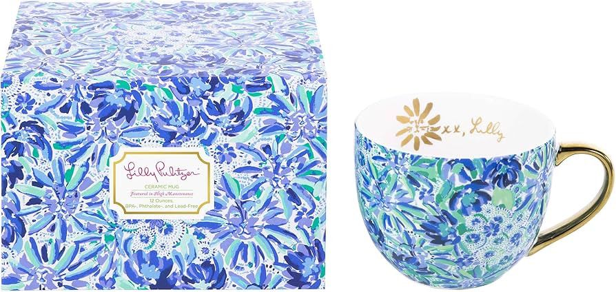 Lilly Pulitzer 12 Ounce Blue Ceramic Coffee Mug or Tea Cup, Cute Mug with Gold Handle and Gift Bo... | Amazon (US)