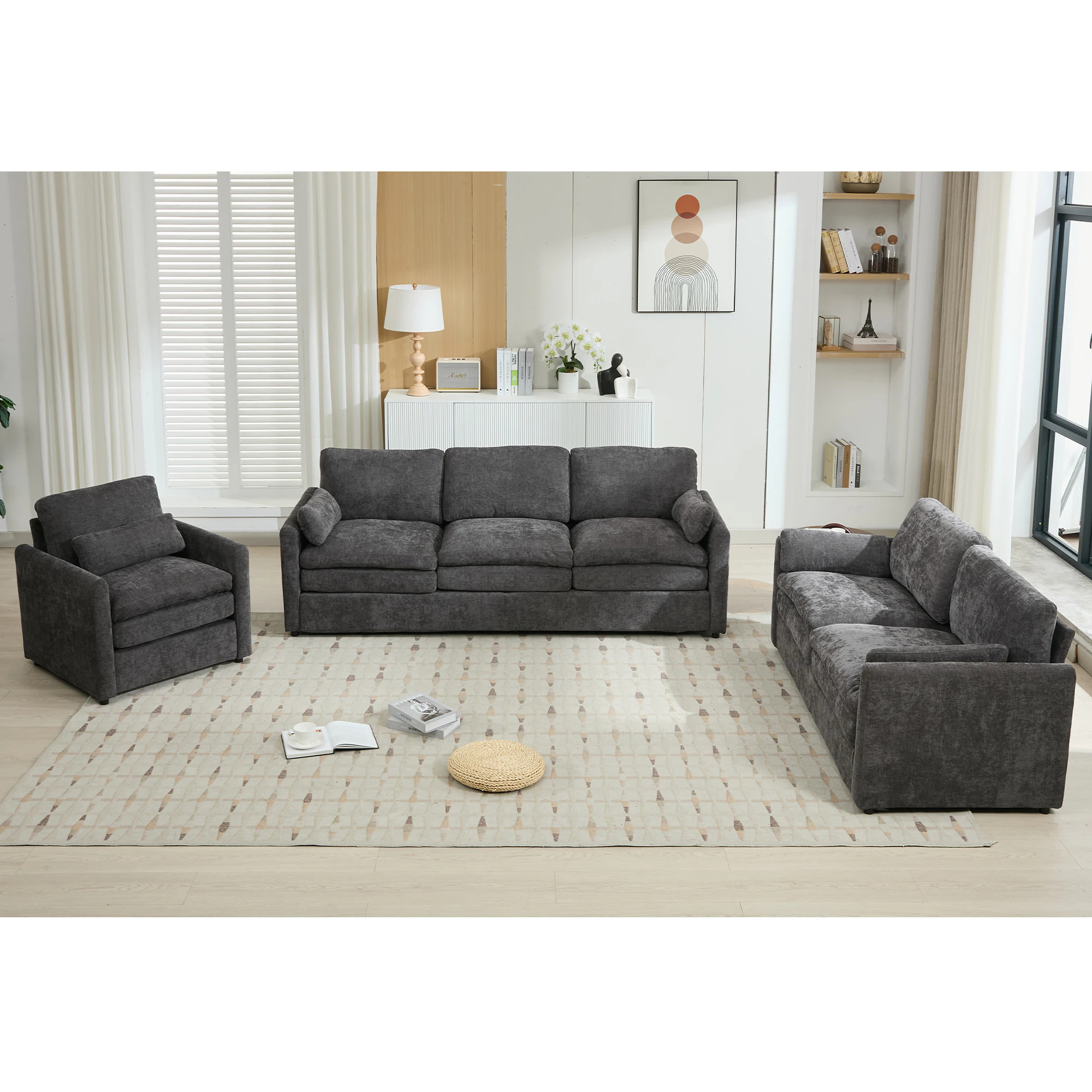 ModernLuxe Cozy Upholstered Sofa Set Oversized Comfy Cloud Sofa Double Cushion Sofa Group Plush Cushion Sofa Couch for Living Room Grey in Gray | Lowe's