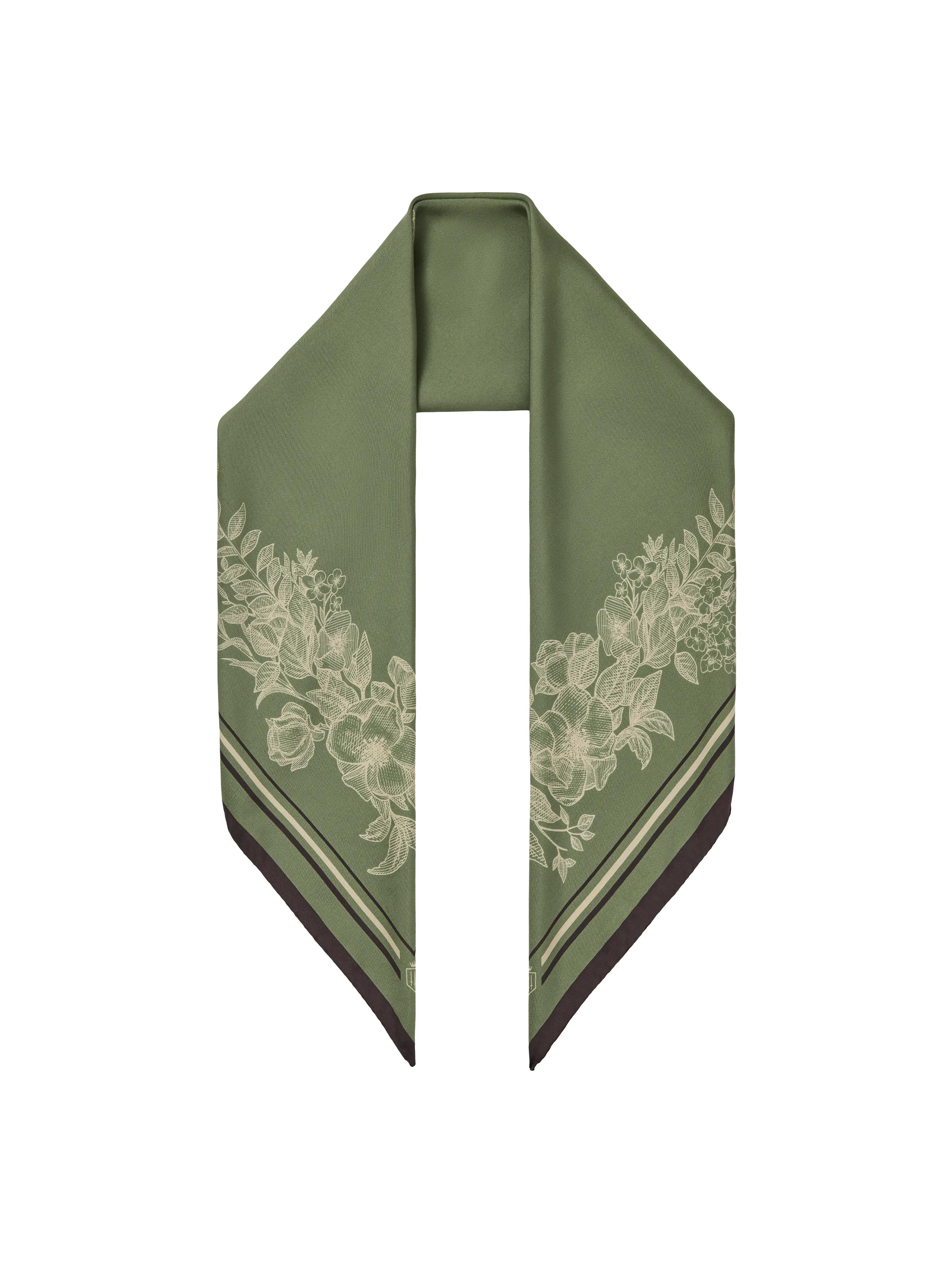 Mannington - Women's Silk Scarf - Green, Off White & Black | Fairfax & Favor | Fairfax & Favor (UK)