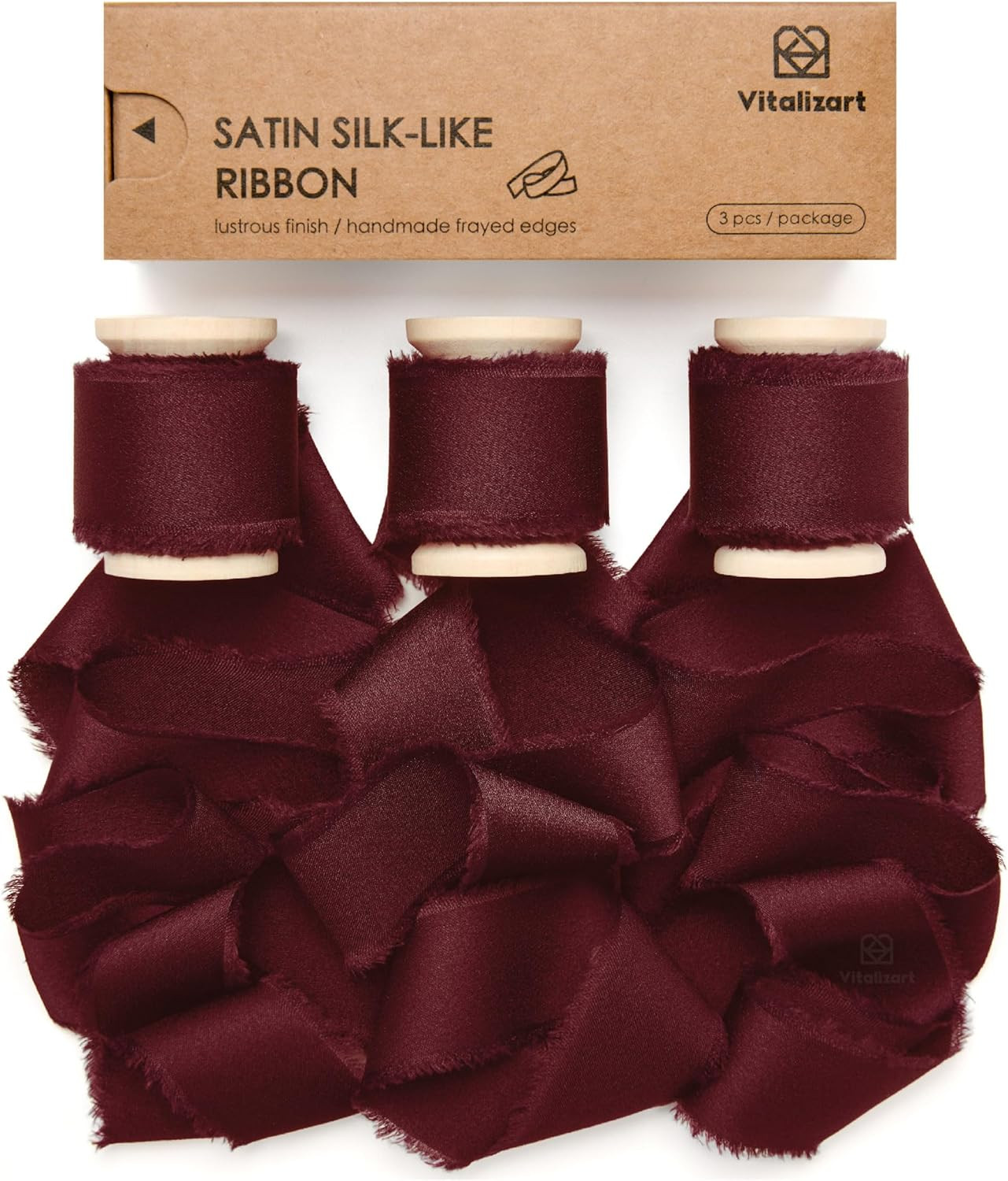 Vitalizart Silk Satin Ribbon 1 inch x 15 Yard Burgundy Red Handmade Frayed Ribbons for Gift Wrapp... | Amazon (US)