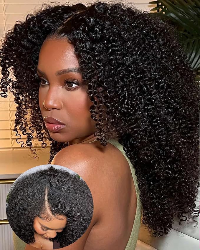 Vshow Glueless Kinky Curly V Part Wigs Human Hair No Lace Upgrade U part Wigs Afro Kinky Curly V ... | Amazon (US)