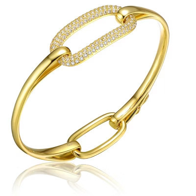 Guili Sterling Silver 14K Gold Plated Clear Cubic Zirconia Bangle Bracelet, Luxurious and Sparkling Design for Timeless Elegance and Glamour | Target
