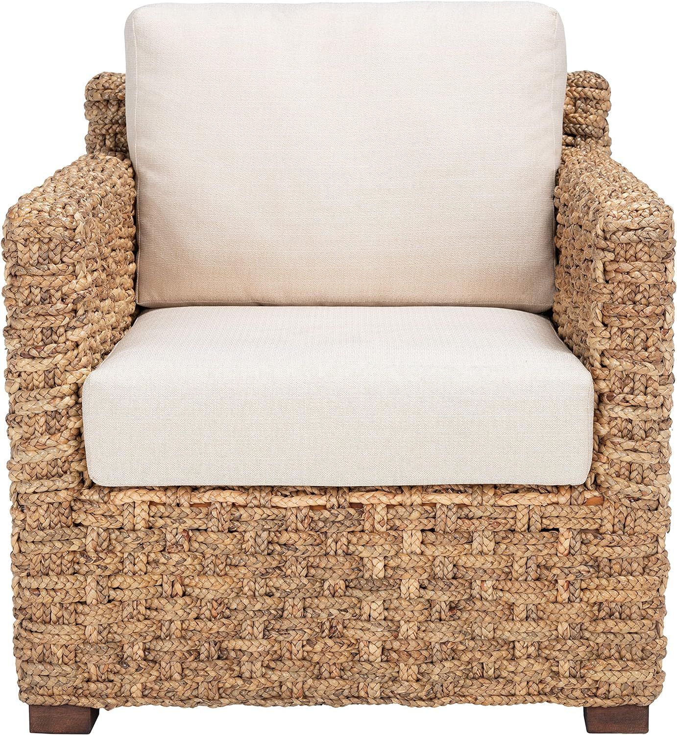 SAFAVIEH Couture Home Collection Gregory Natural/Beige Cushion Water Hyacinth Accent Chair (Fully... | Amazon (US)