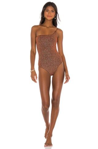 Oseree Lumiere One Shoulder One Piece in Brown from Revolve.com | Revolve Clothing (Global)