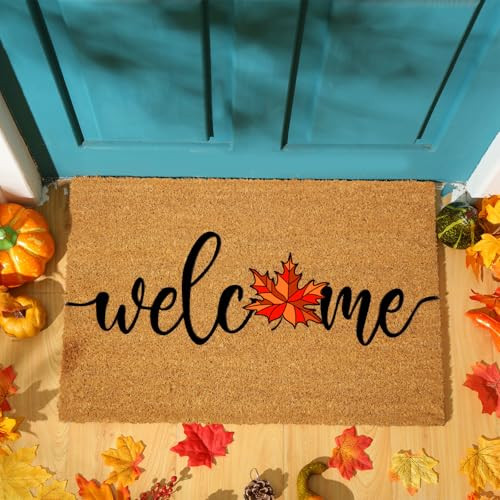 Ceenna Fall Coir Doormat Maple Leaves Welcome Doormat 24 x 16 Inch Fall Welcome Mat Autumn Front Door Mat Non Slip Mats Fall Thanksgiving Doormats for Entrance Indoor Home Porch Decor | Amazon (US)