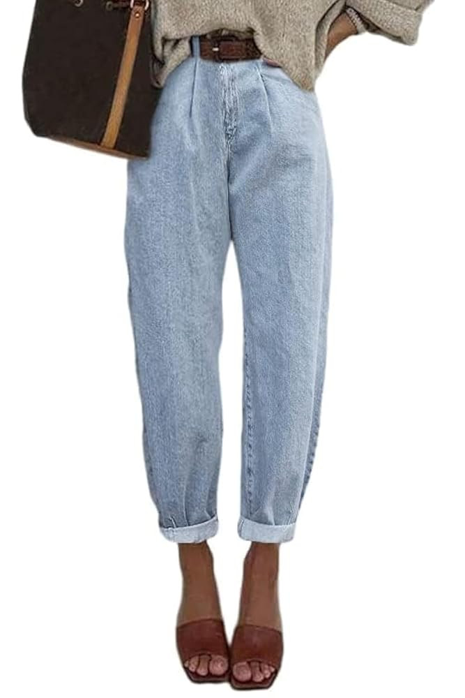 Astylish Womens High Waisted Baggy Jeans Boyfriend Cropped Loose Denim Pants | Amazon (US)