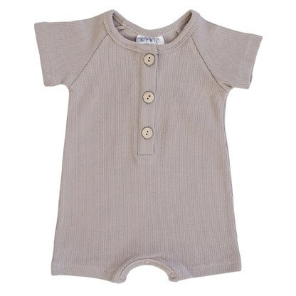 Button Shorts Romper, Taupe | SpearmintLOVE