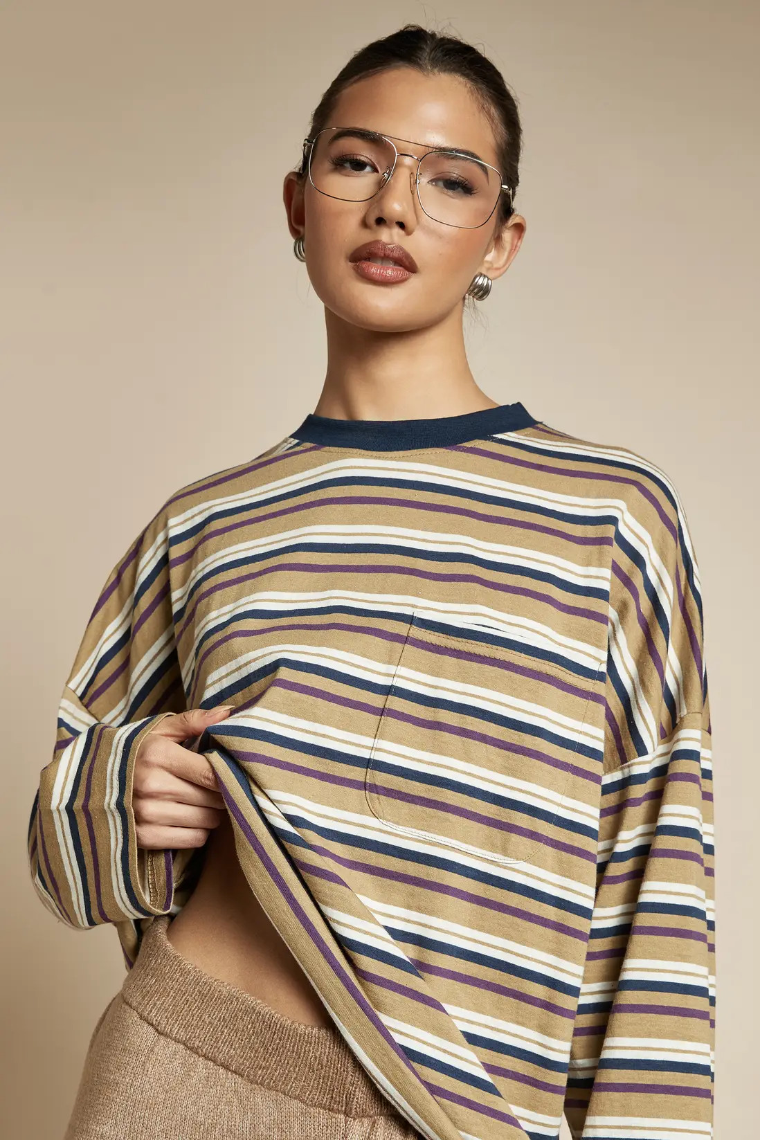 Multi Striped Cotton Pocket Front Long Sleeve Top | Boohoo | Boohoo.com (UK & IE)