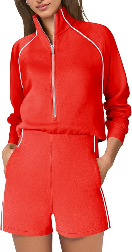 SENSERISE Womens Long Sleeve Romper One Piece Jumpsuits Mock Neck Wide Leg Shorts Fall Outfits wi... | Amazon (US)