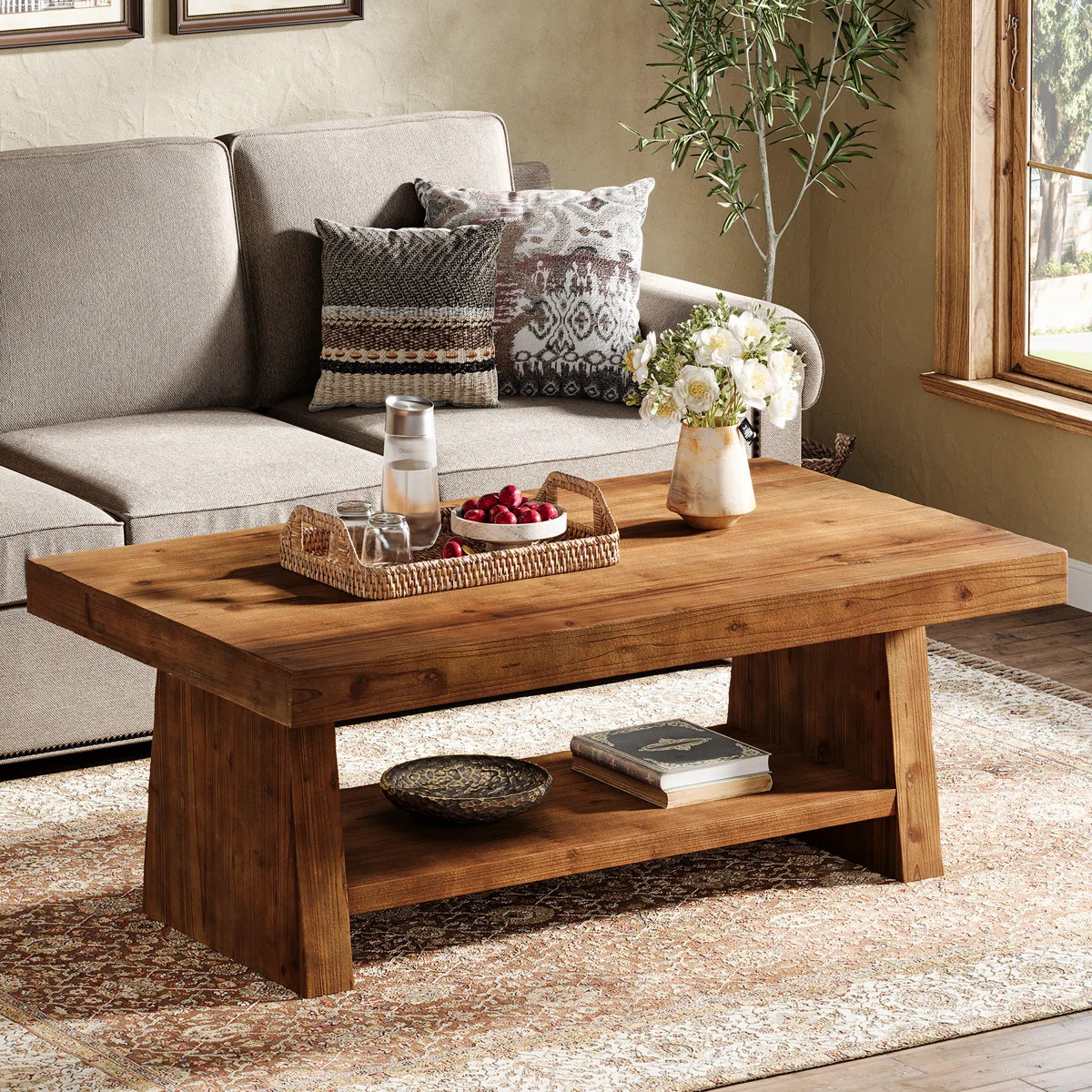 Rectangular Solid Wood Coffee Table, 47-inch Real Wood Center Table With Storage | Wayfair North America