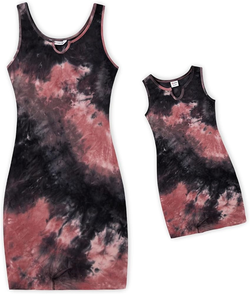 PATPAT Mommy and Me Dress Casual Tie Dye Round Neck Sleeveless Short Sleeve T-Shirt Dress | Amazon (US)