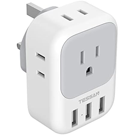 US to UK Plug Adapter, TESSAN Type G Plug Adapter with 4 Electrical Outlet 3 USB, Travel Power Adapt | Amazon (US)