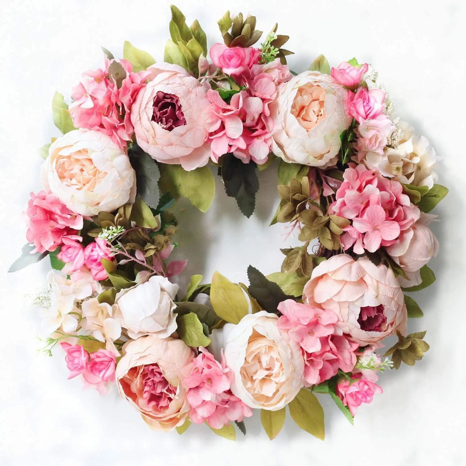 Peony Flower Wreath for Front Door 16" Artificial Spring Fake Flower Wreath for Door Window Wall ... | Walmart (US)