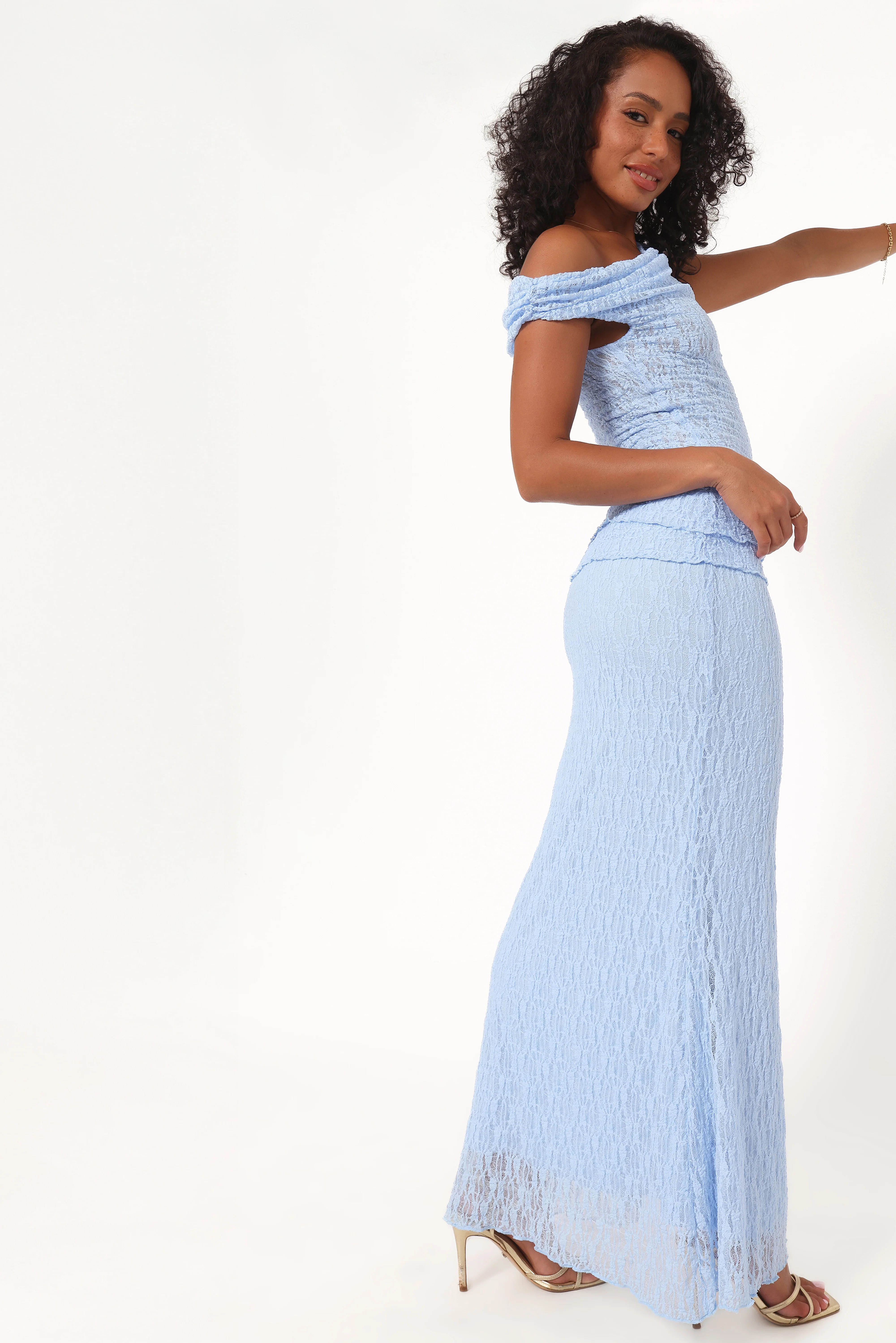 Faeriel Lace Knit Maxi Skirt - Blue | Petal & Pup (US)