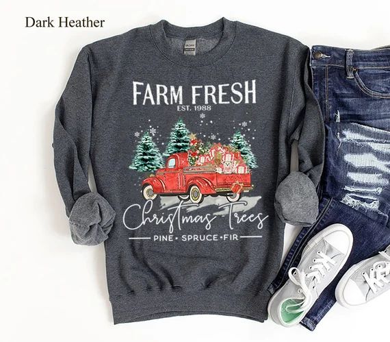 Vintage Christmas Tree Farm Unisex Sweatshirt, Christmas Farm Fresh Sweatshirt, Christmas Sweatsh... | Etsy (US)