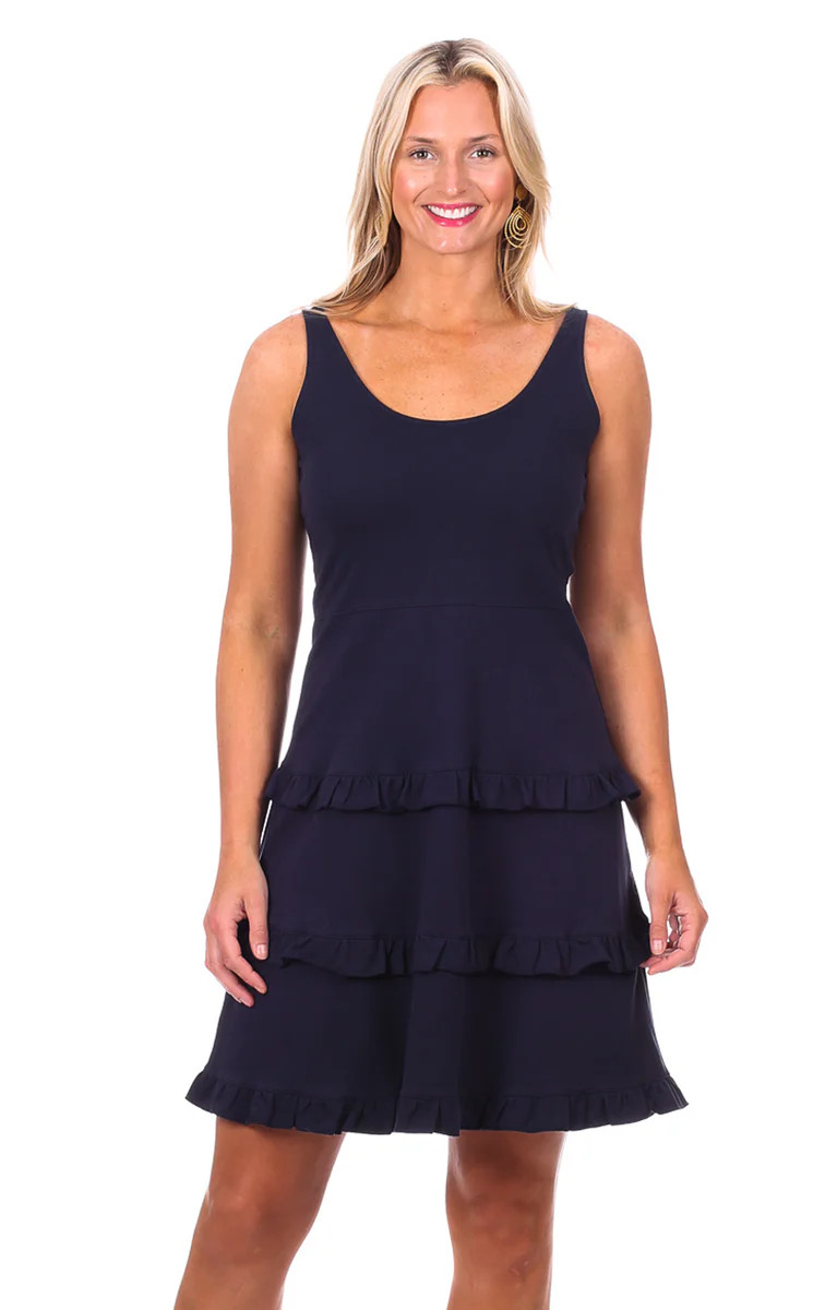 Riley Ruffle Dress in Navy | Duffield Lane