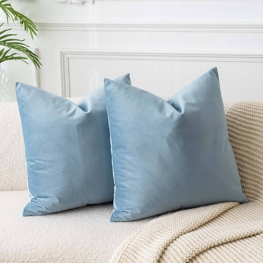 JUSPURBET Euro Light Blue Velvet Throw Pillow Covers 26x26 Set of 2,Decorative Solid Soft Cushion... | Amazon (US)