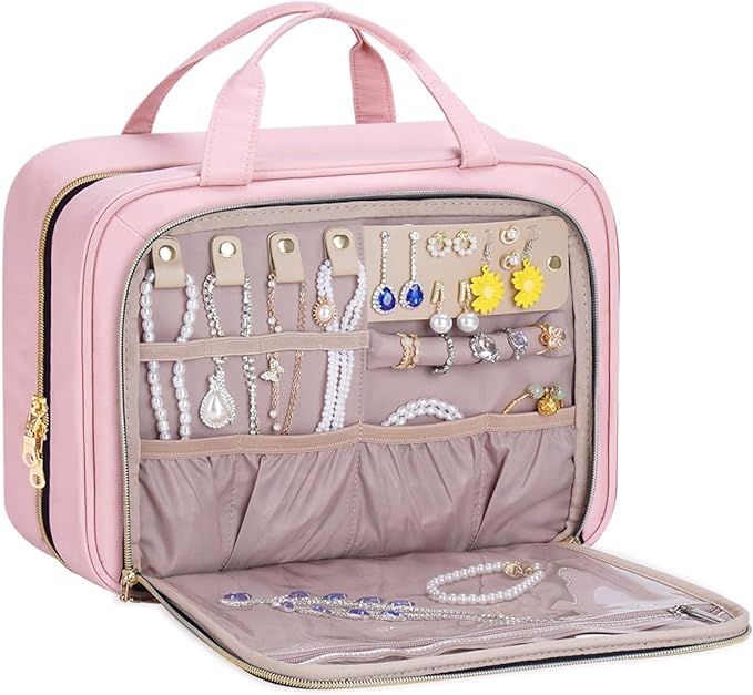 Hanging Hook Toiletry Bag with Jewelry Compartment Full-Sized Toiletries and Cosmetics For Travel... | Amazon (US)
