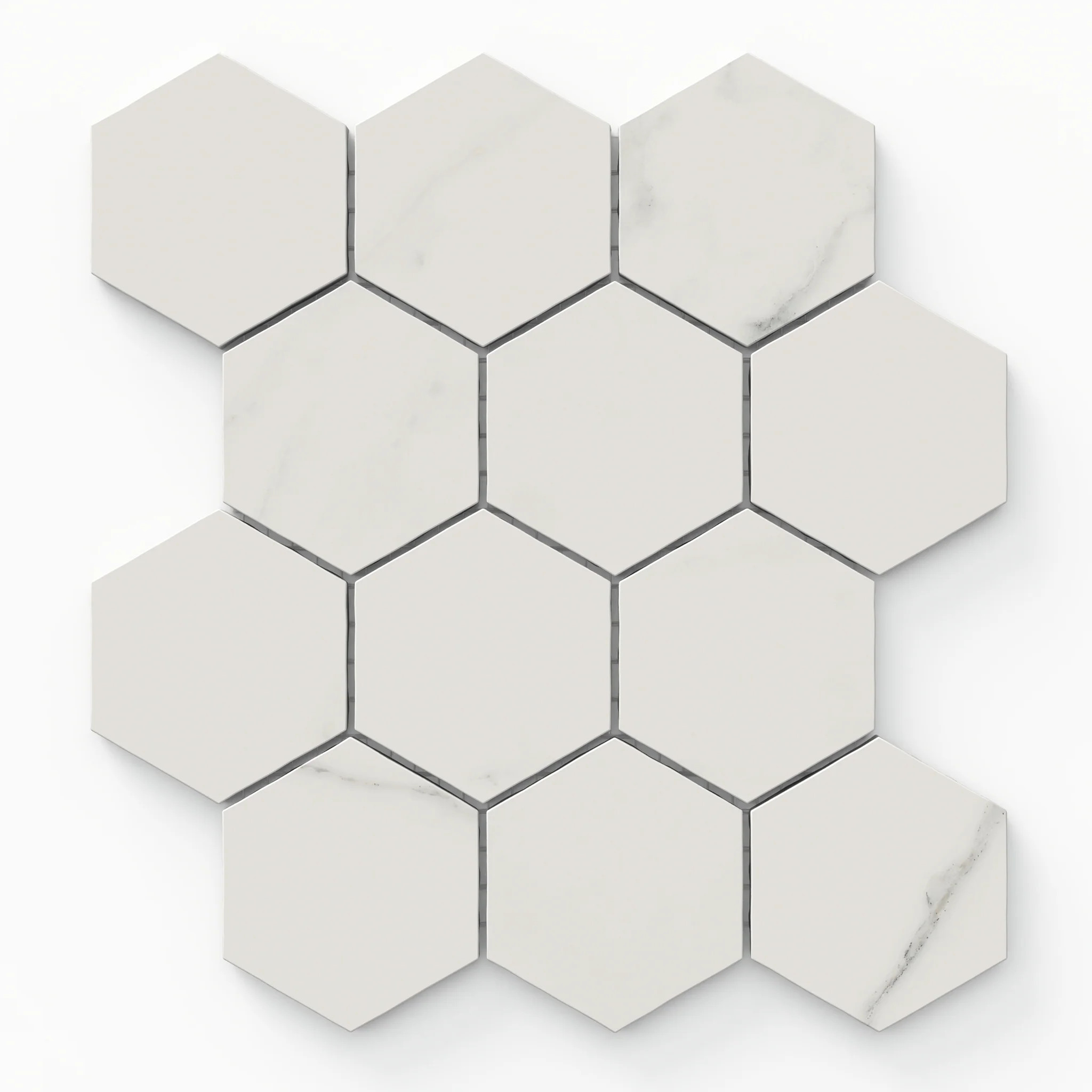 Leona 3x3 Matte Porcelain Hexagon Mosaic Tile in Calacatta | Edward Martin