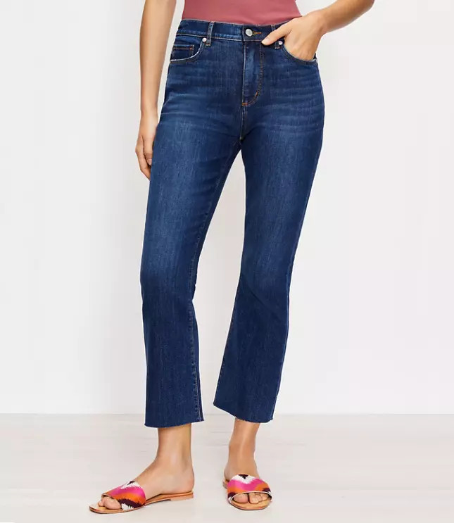 Petite Fresh Cut High Rise Kick Crop Jeans in Pure Dark Indigo Wash | LOFT