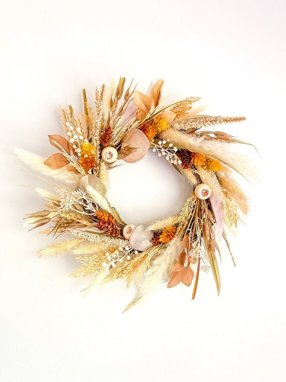 Neutral Fall Wheat Wreath Fall Foliage Mix With Mustard Hops | Etsy | Etsy (US)