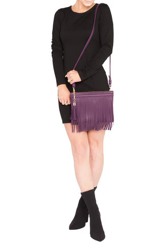 Eggplant Purple 'Taylea Mini' Fringe Shoulder Bag | Mel Boteri
