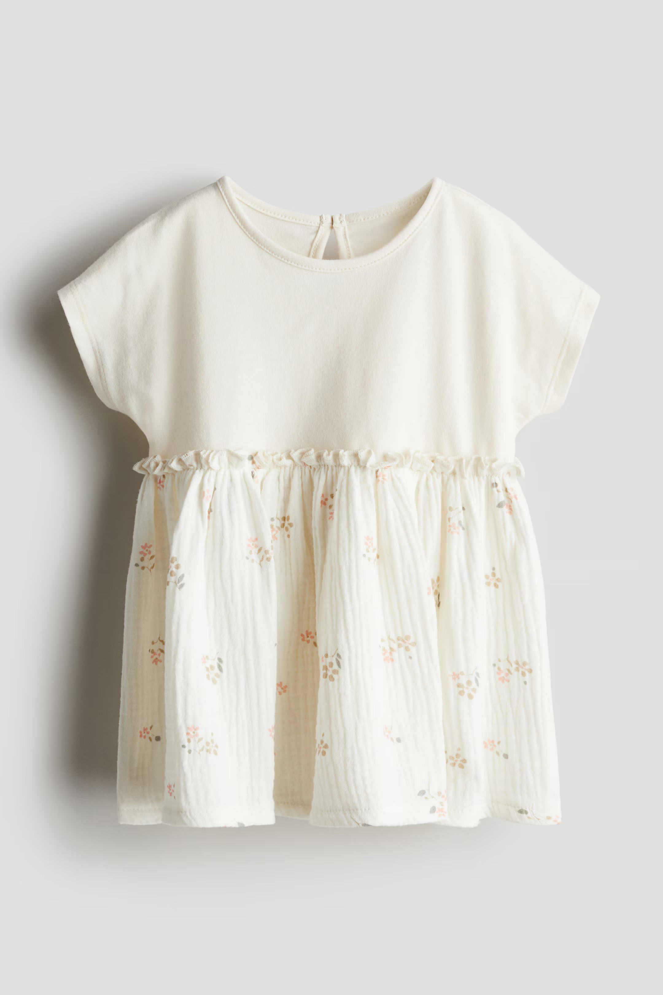 Short-sleeved Cotton Dress - Round Neck - Short sleeve - Cream/floral - Kids | H&M US | H&M (US + CA)