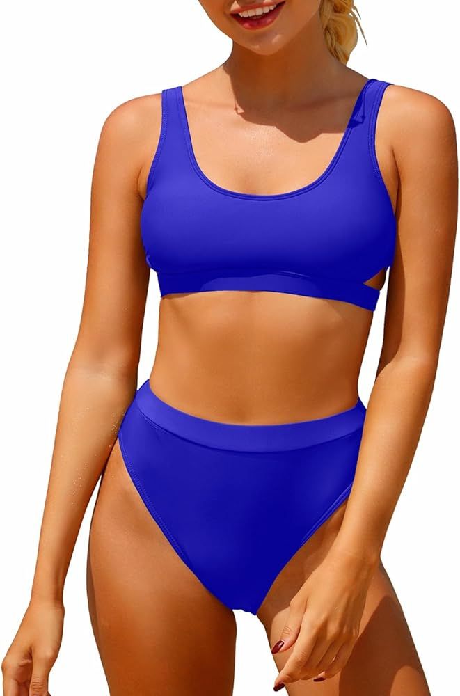 Holipick Two Piece Bikini Sets for Women High Waisted Bikini Sport Swimsuit High Cut Bathing Suit | Amazon (US)