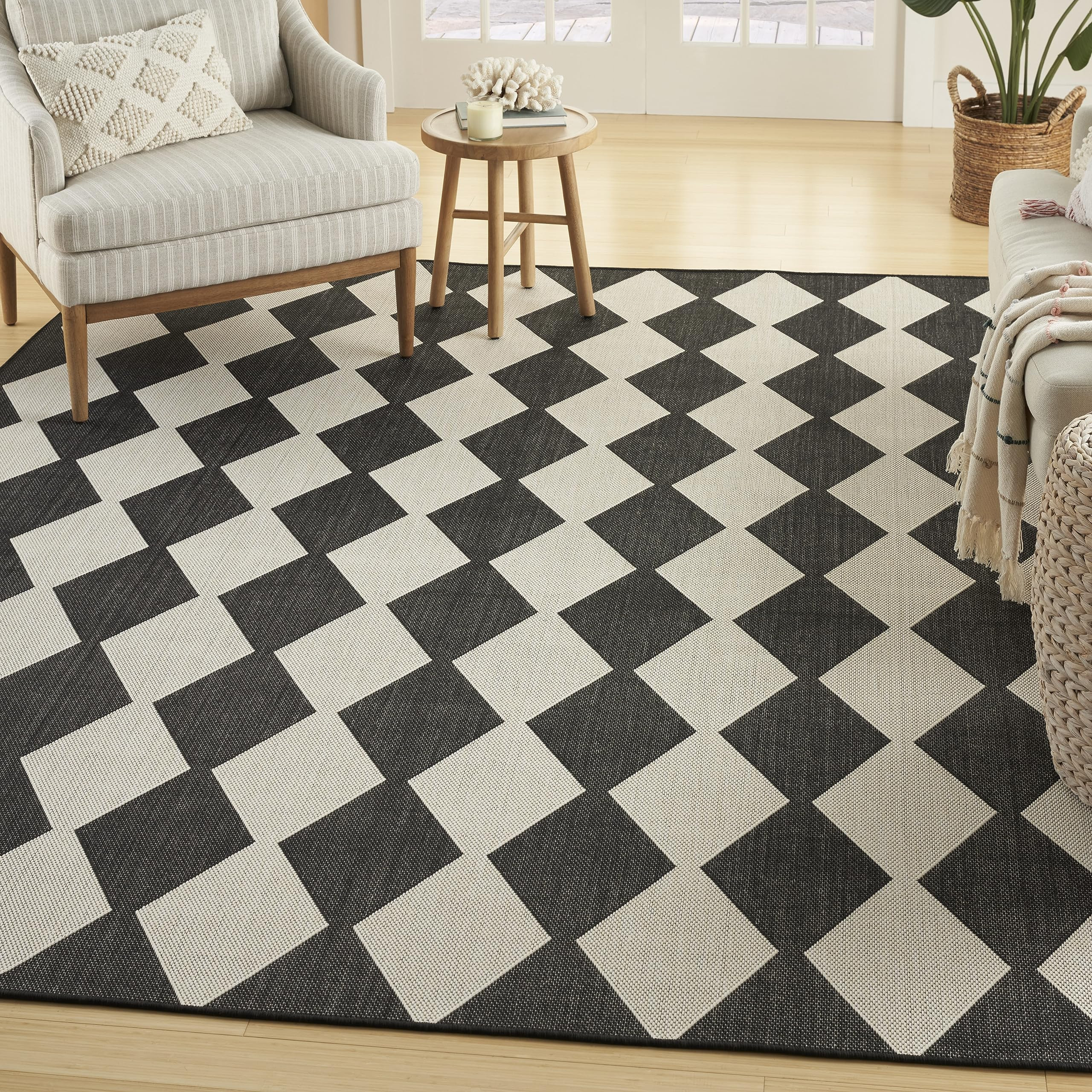 Nourison Positano Indoor-Outdoor Black 8' x 10' Area Rug, Easy Cleaning, Non Shedding, Bed Room, ... | Amazon (US)