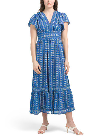 Flutter Sleeve V-neck Tiered Maxi Dress | TJ Maxx