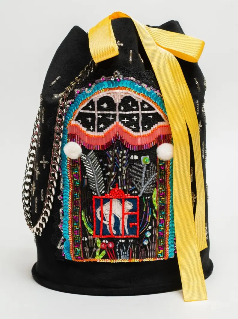 Textile Bag, Embroidered Bag, Cat Embroidery, Designer and Original Bag, Glow-in-the-dark Embroid... | Etsy (US)