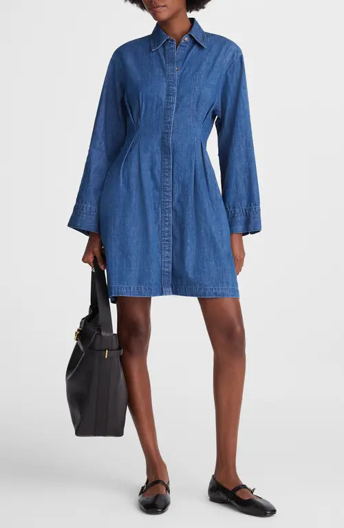 Madewell Pleated Denim Mini Shirtdress in Bouvier Wash at Nordstrom, Size 14 | Nordstrom