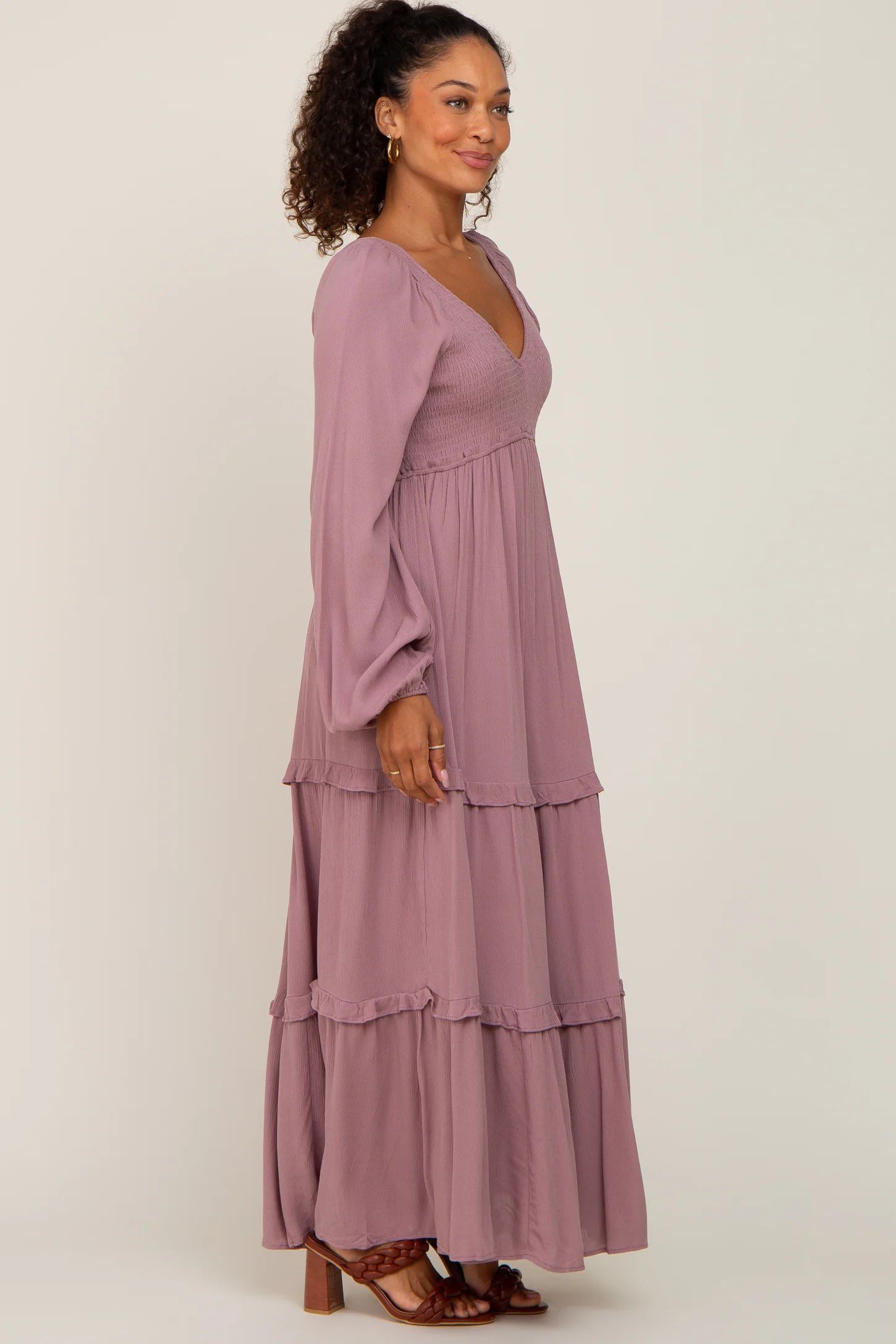 Mauve Smocked Tiered Midi Dress | PinkBlush Maternity